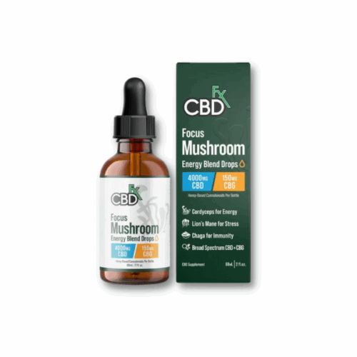 CBDFX Focus Mushroom Energy Blend Drops - 4000mg CBD, 150 mg CBG - 2 fl oz